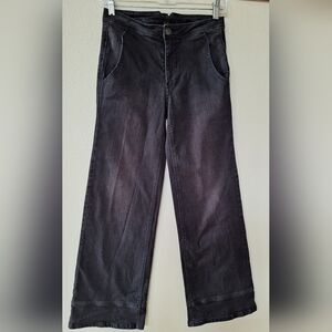 Free People Womens Wide Leg Black Washed Buckle Back Jeans Stretch Size 24